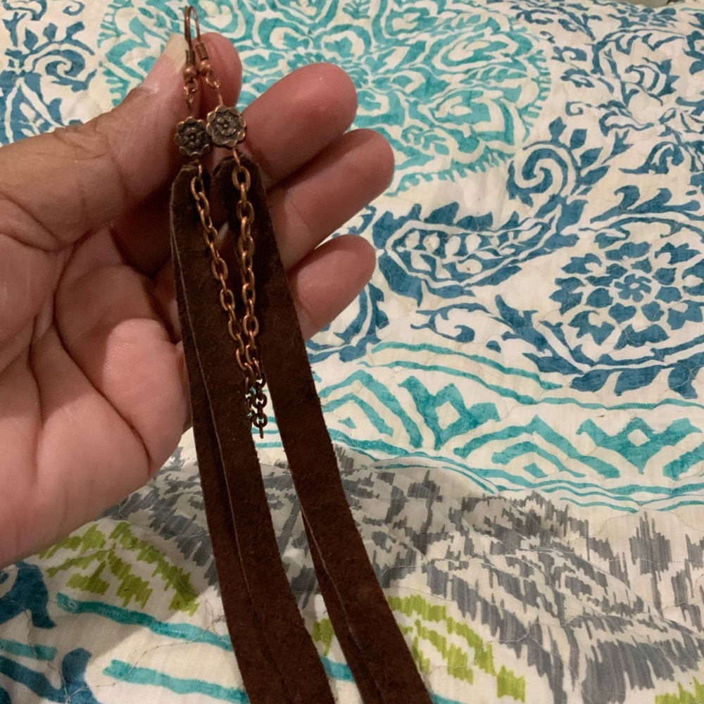 Southwestern Copper leather tassels earrings new